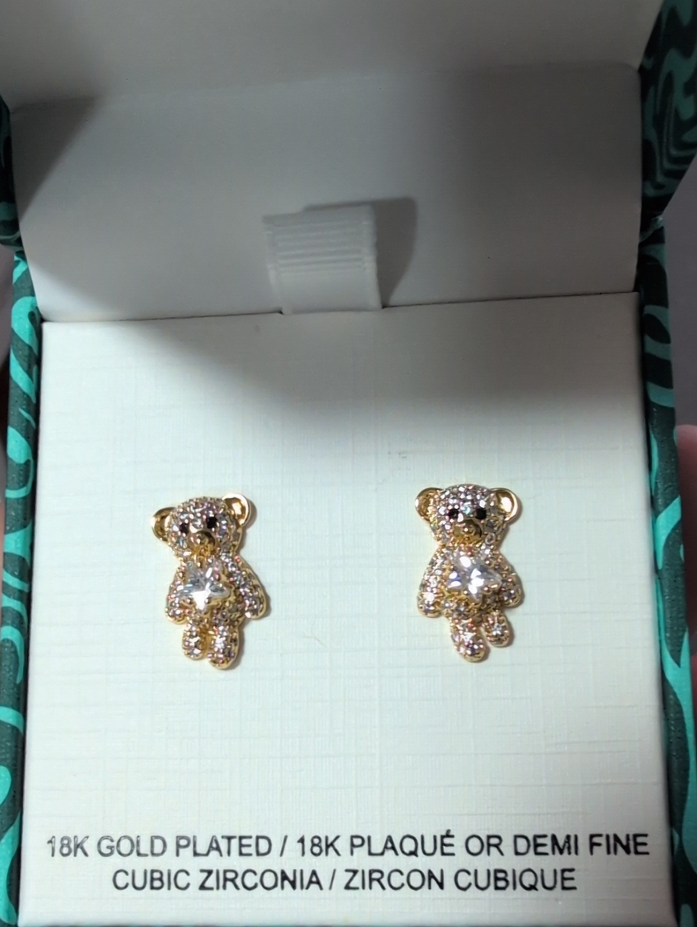 Cynthia Rowley Gold Teddy Bear Cubic Zirconia Stud Earrings